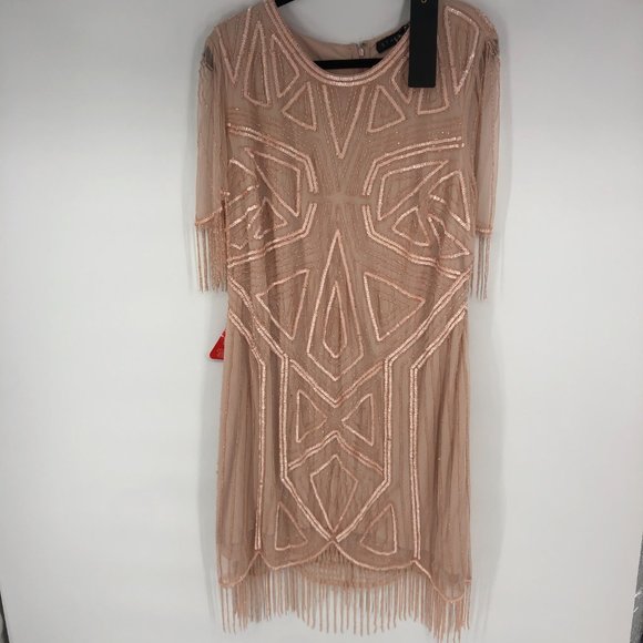 Starlet exclusive cap sleeve fringe sequin mini dress in blush ASOS Size 16 - Picture 9 of 12